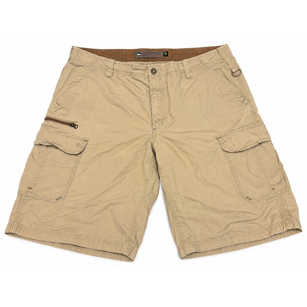 REI Size 40 Khaki Cargo Shorts 100% Organic Cotton Hiking D-Ring